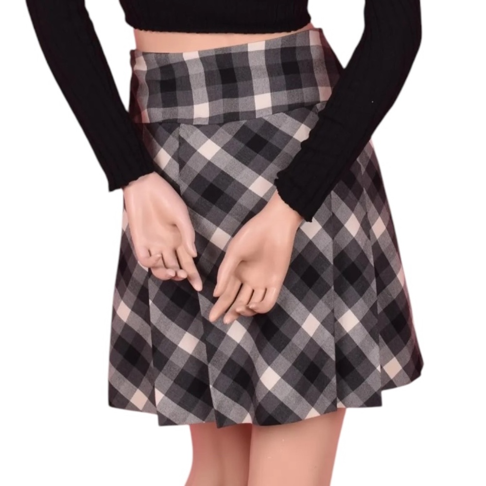 The Limited Black and White Cream Mini A-Line Pleated Plaid Skirt Size 0 - Picture 2 of 12